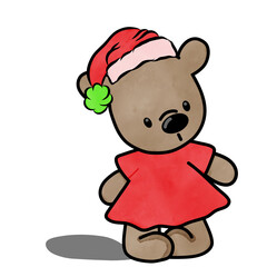 Brown bear wearing Christmas costume, Creative with illustration in flat design,watercolor.