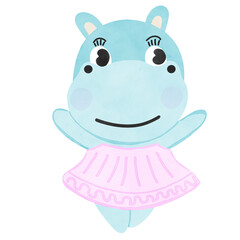 Cute hippopotamus.Creative with illustration in flat design,watercolor.