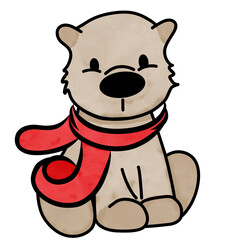 Brown bear wearing Christmas costume, Creative with illustration in flat design,watercolor.