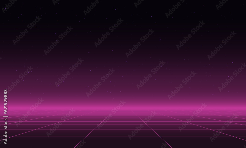 Wall mural 80s retro sci-fi background futuristic grid landscape. digital cyber surface style of the 1980`s. do