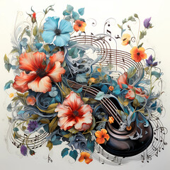 Musical notes intertwined with flowers