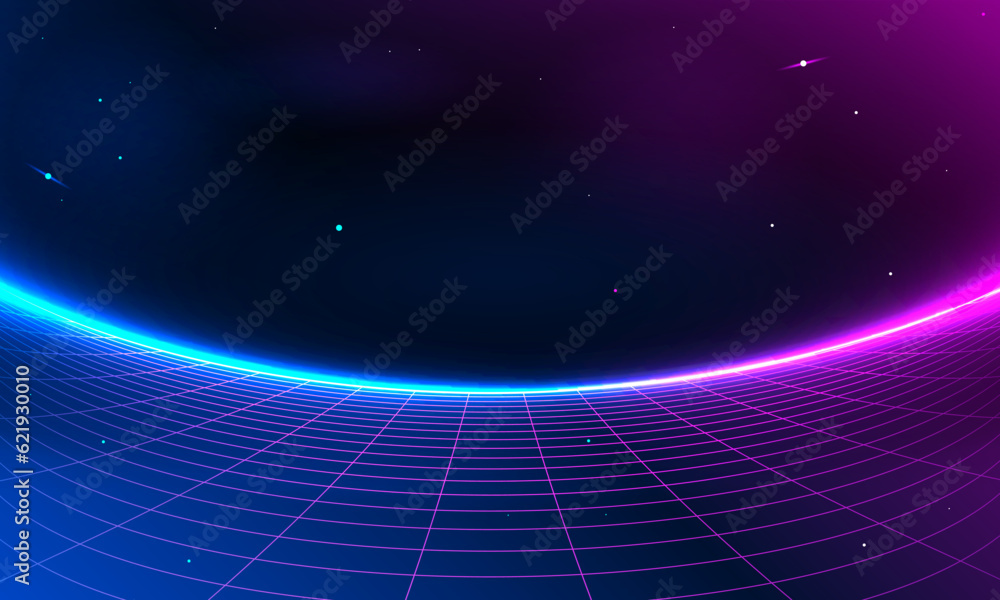 Poster 80s retro sci-fi background futuristic grid landscape. digital cyber surface style of the 1980`s. do