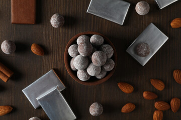 Concept of tasty food, chocolate, top view