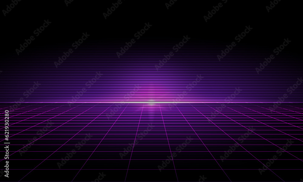 Poster 80s retro sci-fi background futuristic grid landscape. digital cyber surface style of the 1980`s. do