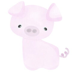 Cute pink pig.Creative with illustration in flat design,watercolor.
