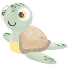 Cute sea ​​turtle.Creative with illustration in flat design,watercolor.