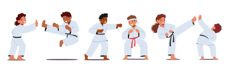 Karate Kids, Young Characters Learning Discipline, Self-defense, And Respect Through The Practice Martial Arts Skills © Anna Syvak