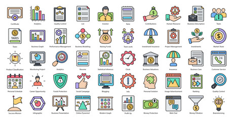 Business Management Color Line Icons Career Strategy Icon Set in Filled Outline Style 50 Vector Icons