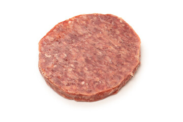 Raw minced beef isolated on white background.