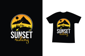 sunset riding t shirt design. mountain illustration. mountain ride graphic t shirt design.