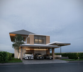 3D HOM EExterior view of 2-storey house, modern style