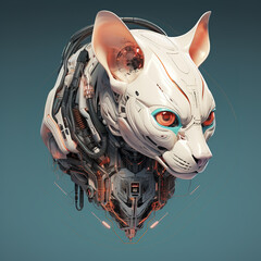 A sphynx cat head that is a futuristic machine of the future world. Pet. Animals. Illustration, Generative AI.