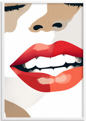 woman lipstick illustration lip girl teeth toothpaste red pop poster fashion. Generative AI.