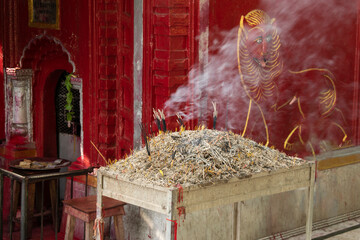 sacred metal container designated for burning of holy incense sticks at tarapith burning ghat...