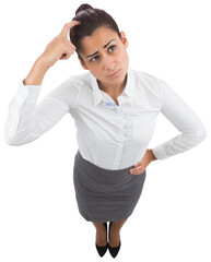 Digital png photo of hispanic businesswoman scratching head on transparent background