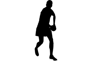 Digital png silhouette image of male rugby player on transparent background