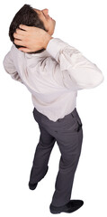 Digital png photo of back view of caucasian businessman looking up on transparent background
