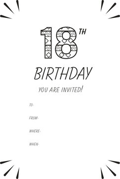 Digital png illustration of invitation with black 18 number with pattern on transparent background