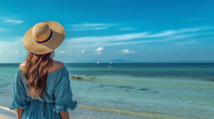 Fototapeta na wymiar Woman on a summer beach vacation. generative ai