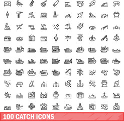 100 catch icons set. Outline illustration of 100 catch icons vector set isolated on white background