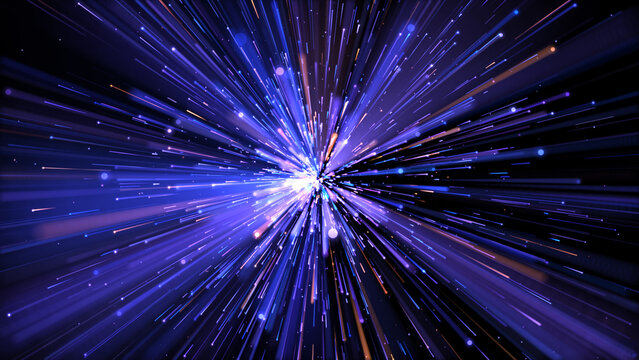 Hyperspace traveling through star fields flying extremely fast light speed trail.