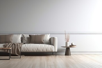 Comfortable Sofa with Copy Space on Wall for Advertisement in Living Room Interior Design