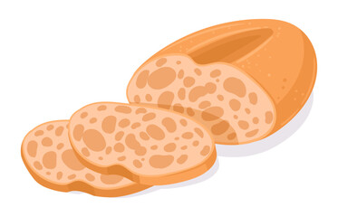 Cartoon sliced bread. Bakery wheat product, fresh loaf of bread flat vector illustration