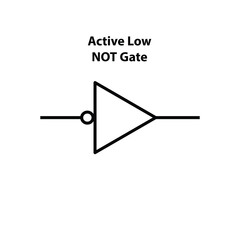 Active low not Gate. electronic symbol of open switch Illustration of basic circuit symbols. Electrical symbols, study content of physics students.  electrical circuits.
