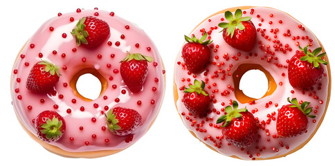 Donut with pink glazing and strawberry topping