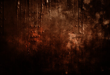Modern old grunge metal background with corroded metal structure with scratches in black, brown and...