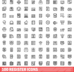 100 register icons set. Outline illustration of 100 register icons vector set isolated on white background