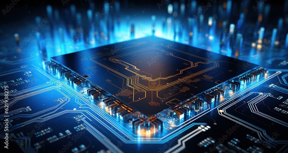 Poster printed circuit board. technological background. the concept of the cpu of central computer processo