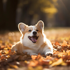 Image of a cute Welsh Corgi rolling around