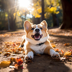 Image of a cute Welsh Corgi rolling around