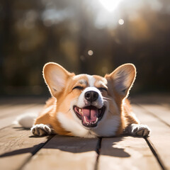 Image of a cute Welsh Corgi rolling around