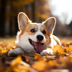 Image of a cute Welsh Corgi rolling around