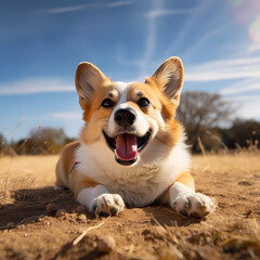 Image of a cute Welsh Corgi rolling around