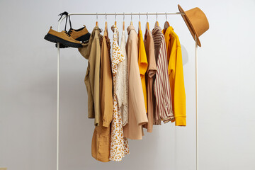 Wardrobe rack with different clothes, concept of different clothes