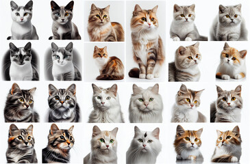 collection of cats. cute cats on a white background