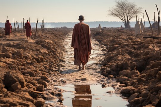 Salt March Legacy: Follow the footsteps of Gandhi's historic Salt March, a symbol of peaceful resistance against unjust colonial laws illustration generative ai
