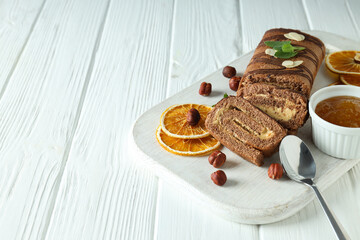 Concept of delicious sweet food - cake roll