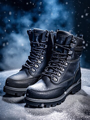 A pair of winter boots isolated on plain background. Made of leather and protects the wearer from extreme cold from winter.
