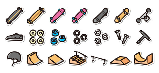 Illustrated sticker set of skateboarding.Quick and simple to use.