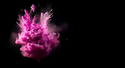 Fototapeta na wymiar Explosion of colored powder, isolated on a black background, copy space. Design of the announcement of the festival of colors, openings, presentations. Generative AI