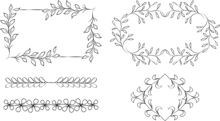 set of hand drawn floral elements. floral frames