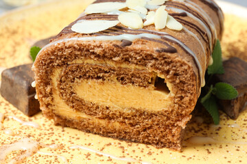 Concept of delicious sweet food - cake roll