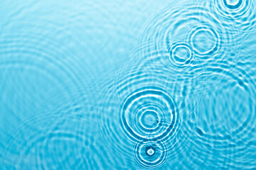 Defocus blurred blue color water ripple surface clear calm texture background with splashing...
