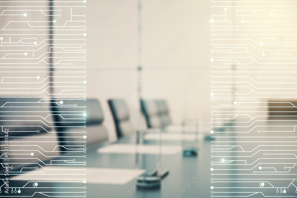 Aufkleber abstract virtual micro circuit sketch on a modern boardroom background, future technology and ai con