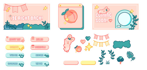 Cute pink stream design kit with bunny, peach and plants