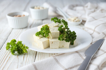 Traditional component of Asian cuisine - Tofu, bean curd